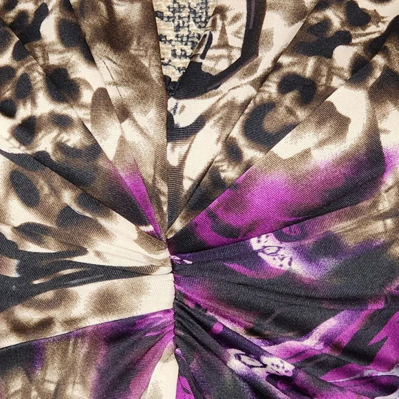Muse Womens Twist Front Bodycon Animal Print Dress Size 6 Purple Brown - Picture 4 of 10